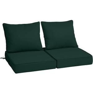 24x24x4in,Set2,Outdoor Chair Cushions with Back, Deep Seat Patio Cushions with Hidden Zipper Ties Handle, Waterproof Patio Furniture Replacement Cushion for Rattan Sofa,Dark Green