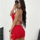 SOLY HUX Women's Sexy Halter Mini Dress Open Back Y2k Deep V Neck Backless Ruffle Fringe Bodycon Club Dresses, XS, Red