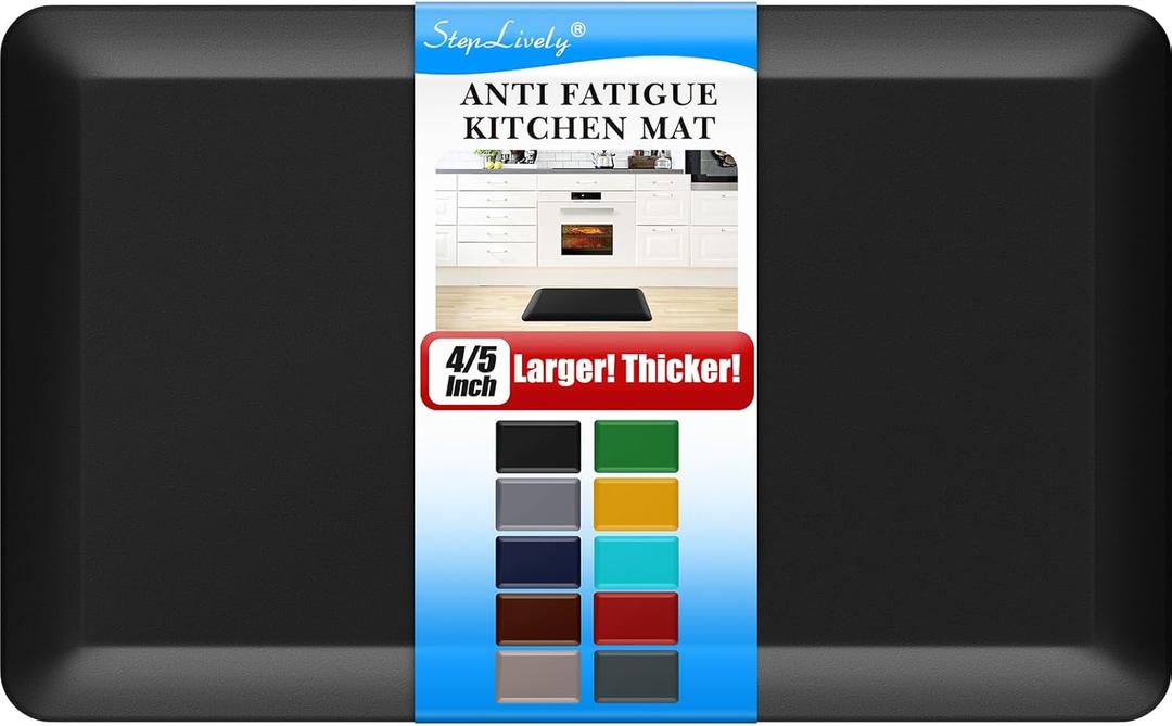 4/5 Inch Thick Kitchen Mat - Cushioned Anti Fatigue Mats for Kitchen Floor - Easy to Clean, Water Resistant, Non-Slip Kitchen Rug for Sink, Office, Kitchen (17''x24'' Black)
