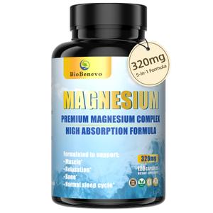 5-in-1 Magnesium Complex | 320mg of Magnesium Glycinate, Malate, Citrate… | Support for Sleep, Muscle Relaxation, and Energy Metabolism | High Absorption | Vegan, Non-GMO | 120 Capsules,  Best By 03/2027