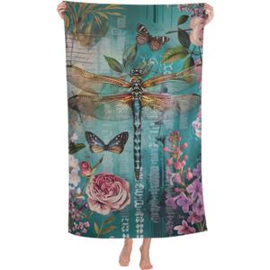 Dragonfly Beach Towel 31inx51in, Botanical and Butterfly Sand-Free Microfiber Bath Towel Ultra Soft Quick Dry Pool Towel Absorbent Towel Lightweight Towel for Swimming Bathroom Decor (One Size, Color 161)