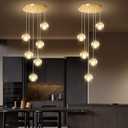6 Light Modern Glass Chandeliers High Ceiling LED Dimmable Chandelier for Foyer Spiral Chandeliers for Staircase Living Room Gold