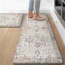 GENIMO Kitchen Mats for Floor 2PCs, Washable Anti Fatigue Mat for Cushioned, 17.3"x47"+17.3"x30", Waterproof Kitchen Rugs, Non Slip Comfort Standing Mat Rug for Home, Sink, Laundry, LightTaupeBrown