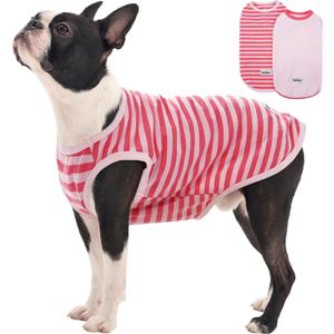 FUAMEY 2 Pack Dog T-Shirts for Large Dogs,Puppy Lightweight & Breathable Sleeveless Shirts Soft Dog Tee Pet Vest T Outfit Dogs Striped Tank Tops Pink XXL