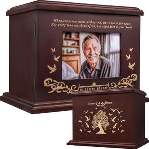 Cremation Urns for Human Ashes, Wooden Urn for Ashes Adult Male Female, Wooden Picture Frame Urns Box and Casket for Ashes, Funeral Memorial Urns Box, Men Women Child, Holds 255 lbs (Walnut)
