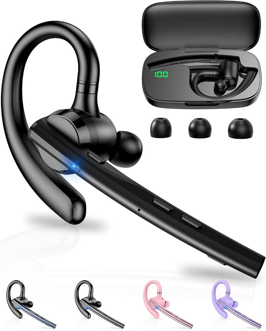 New Bee Bluetooth Headset V5.1 72H Talk Time Dual Mic with Mute Button for Business, Wireless Hand-Free Bluetooth Earpiece with 500mAh Charging Case for Cell Phone Calls Trucker Driver Laptop