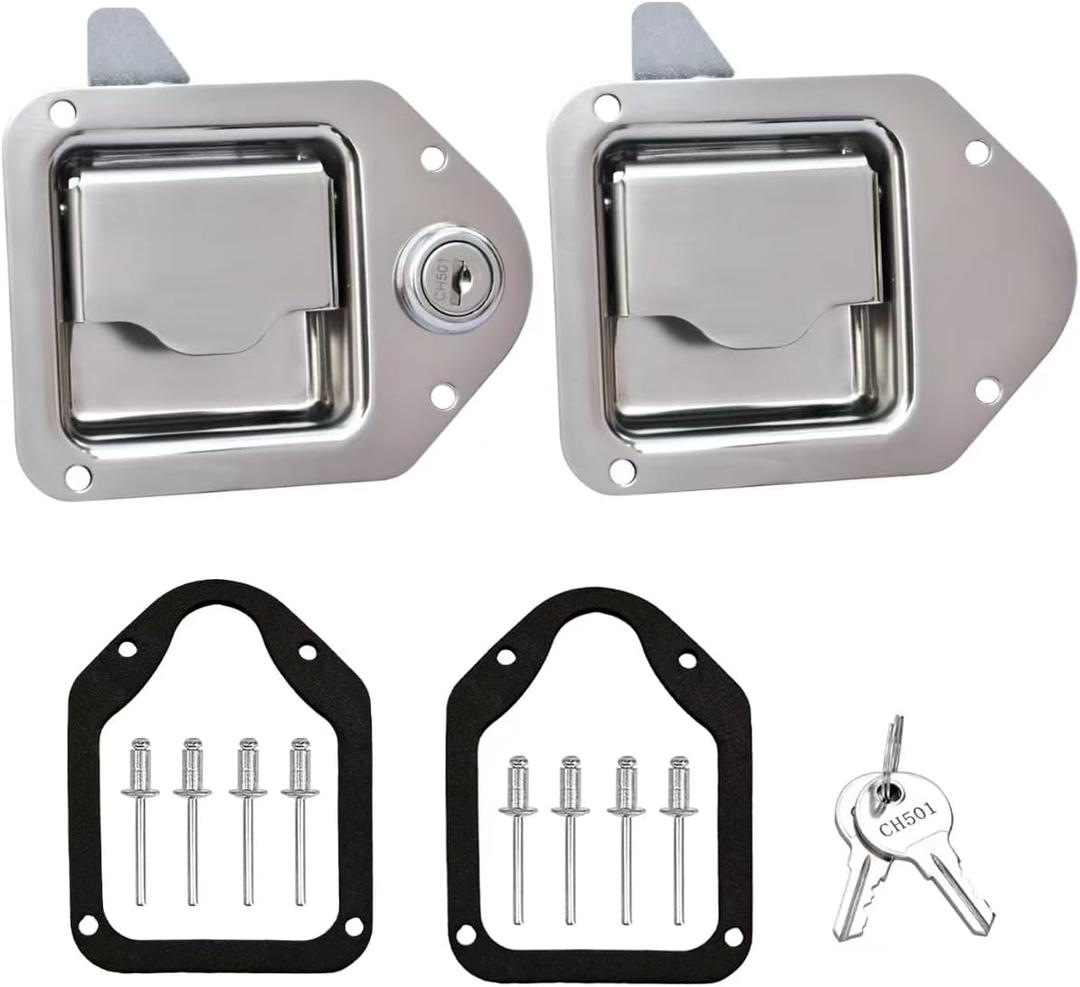 Newace Truck Tool Box Latch Replacement- 304 Stainless Truck Toolbox Lock kit 4-3/8x 3-1/4 with Washer, Trailer, UTV, Camper 2 PackOne Version Requires a Key,The Other Doesnt