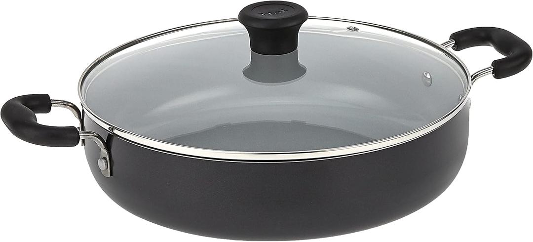 T-fal B36282 Nonstick Deep Covered Everyday Pan with Ergonomic Stay-Cool Handles Cookware, 12-Inch, Black 