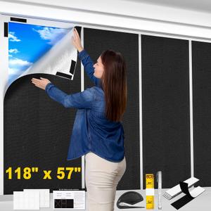 100% Blackout Window Cover, 118x57 Inch Portable Blackout Blinds, No Drill Privacy Blackout Shades, Cuttable Temporary Black Out Curtains for Bedroom Travel Dorm Home Nursery RV Media Room Darkening