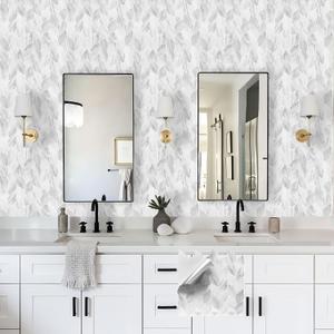 Tilingview 10 Pcs Leaf Design Peel and Stick for Kitchen Backsplash, Premium Self-Adhesive Tiles Wall Stickers (Gray White, Ultra Thin) (12"x12"x0.02")