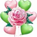 3 x 7PCS Rose Heart Balloons, 31 Inch Pink Flower Balloon with 6PCS 18 Inch Love Balloons, Romantic Party Decorations for Valentine’s Day, Mother’s Day, Wedding and Anniversary (Pink Rose)