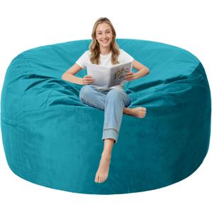 4FT Bean Bag Chair with Ultra Soft Velvet Cover Bean Bag Sofa with Memory Foam Bean Bag Chairs with Large Size Lazy Sofa for Dorm Office Living Room Bedroom Sea Blue 4'