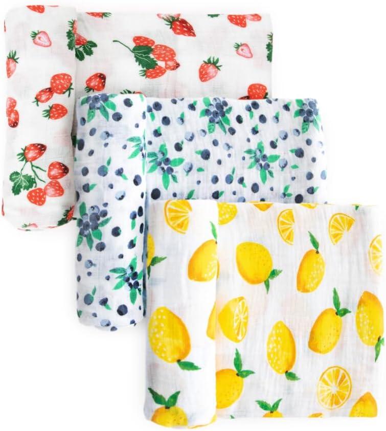 Little Unicorn Muslin Swaddle Blanket for Newborns & Infants | Soft & Breathable Fabric | Set of 3 Baby Blankets for Swaddling, Nursing, Shower Gifts (Berry Lemonade)