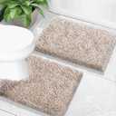 Yimobra Bathroom Rugs Sets 2 Piece, Soft Absorbent Bath Mat and U-Shaped Toilet Rug with Non Slip Backing, Luxury Shaggy Bath Mats for Bathroom, Machine Washable, 24"x17"+24"x20", Khaki