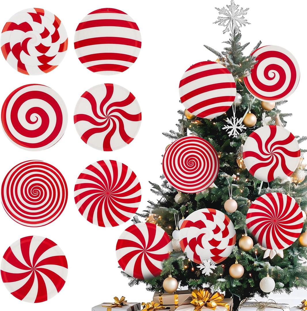 14 PCS Candy Cane Christmas Tree Decorations, 8 in Large Peppermint Lollipop Christmas Picks for Tree, Double Sided Red White Candy Ornaments for Tree Topper Home Vase Xmas Decor
