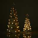 2 x WDS WONDROUS Ceramic Christmas Tree Tabletop - White and Gold Accents 2PCS Table Top Christmas Trees with Lights Prelit - Small Xmas Tree Figurines Home Mantel Desk Centerpieces