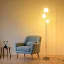 Fiqevs 3 Globe Mid Century Modern Floor Lamp for Living Room, Warm Light Gold Floor Lamp Antique Brass with Glass Shade and LED Bulbs, Tall Standing Lamp Art Decor for Bedrooms, Office (3 Globe Gold)