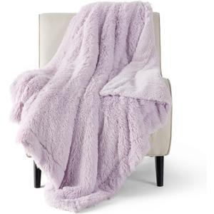 Bedsure GentleSoft Fuzzy Sherpa Faux Fur Twin Blanket Lavender Purple Cozy Gifts for Women Men, Soft Fleece Plush Warm Thick Blanket Twin Size for Bed, Room Dorm Essentials Purple Decor Gifts, 60x80