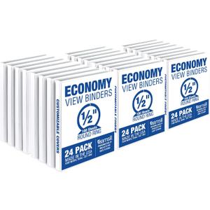 Samsill 0.5 Inch 3 Ring Binders, Economy Round Ring, Clear View Cover, 100 Sheet Capacity - for School, Home, Office - White, 24 Pack