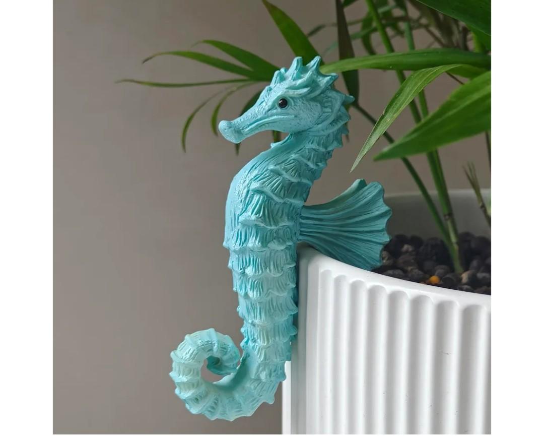 Cute Climbing Seahorse Flower Pot Huggers, Ocean Animal Figurines Plant Decorations for Pots, Resin Flower Pot Decorations, Fairy Garden Accessories, Fish Tank Planter Edge Craft Decor (Seahorse)