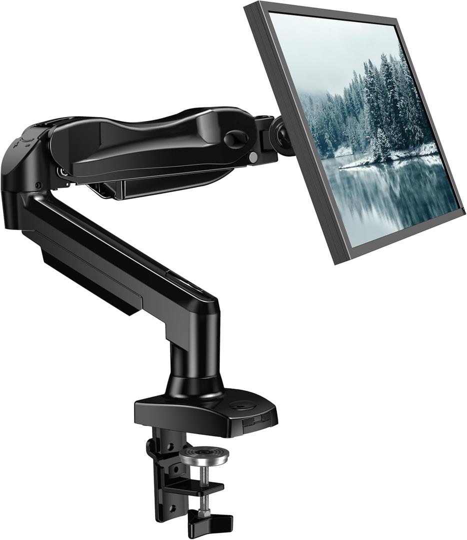 HUANUO FlowLift Single Monitor Mount, 13 to 32 Inch Monitor Arm, Adjustable Monitor Stand, Vesa Mount with Clamp and Grommet Base - Fits 4.4 to 19.8lbs LCD Computer Monitors (Black)