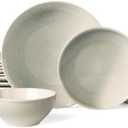 Famiware Glacier Dinnerware Sets, Plates and Bowls Dish Sets for 6 (18 Pieces), Stoneware Tableware - Dishwasher and Microwave Safe, Handcrafted Reactive Glaze, Sage Green