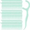 Baderke 200 Count Floss Picks Bulk Non Breakable Tooth Picks Flosser Dental Floss Sticks for Adults Teeth Cleaning Dental Flossers for Family Pack Travel (Light Green)