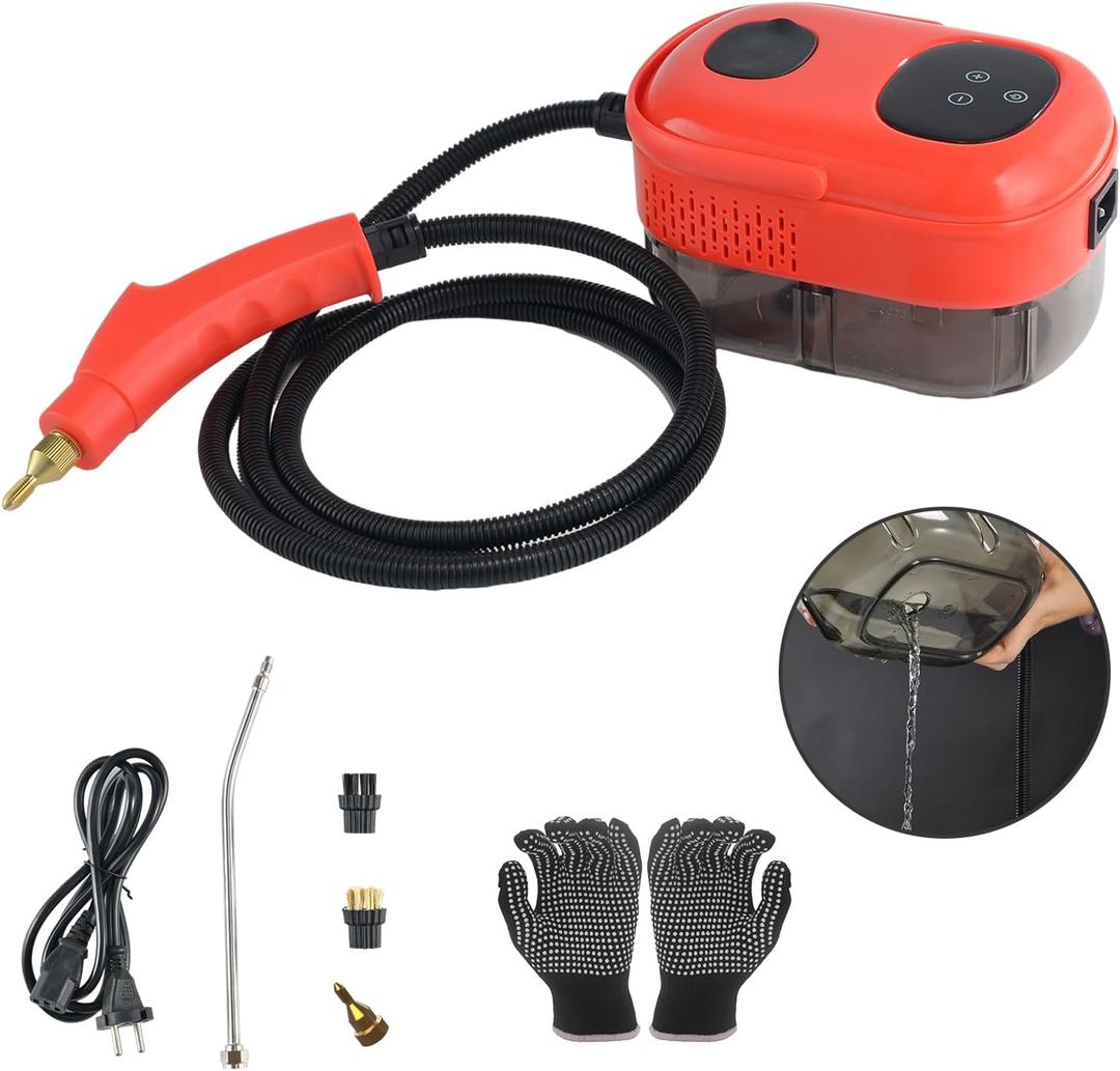 2500W Portable Steam Cleaner, High Temperature Steamer for Cleaning Bed Bugs, Steam Cleaner for Bathroom, Kitchen, Car Detailing, Mattress, Couch, Furniture, Upholstery, Grout and Tile (Red)
