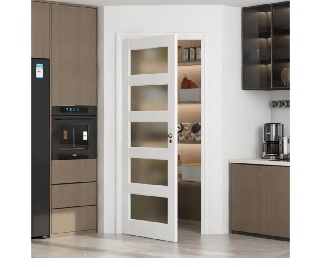 5-Lite Frosted Glass Interior Door Slab, French Door for Pantry, Bedroom, Closet, Laundry & Bathroom, White Prefinished Paintable (White 5-Lite Frosted Glass Door Slab, 30" x 80")