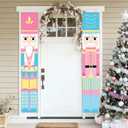 2 Pcs Nutcracker Christmas Porch Banner Decorations Pink Nutcracker Sign, Pastel Christmas Welcome Sign for Front Door 12" x 71" Candyland Xmas Door Hanging Banner Soldier Model Decor for Xmas
