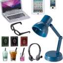 12Pcs Dollhouse Miniature Laptop Computer Tablet Phone Lamp Book Glasses Coffee Headset Simulation Accessories 1/12 1/6 Toy Pad Play Set Fits Barbie Doll Girl Mini Drink Party Office (Bule)