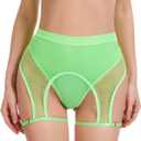 Women's Rave Outfits : 3Pcs Fishnet Lingerie Set with Cutout Top, Booty Shorts & Choker for Festival or Babydoll Nightwear (Green, S)