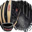 WILSON A500 11.5” Utility Youth Baseball Glove - Left Hand Throw, Black/ Blonde/ Red