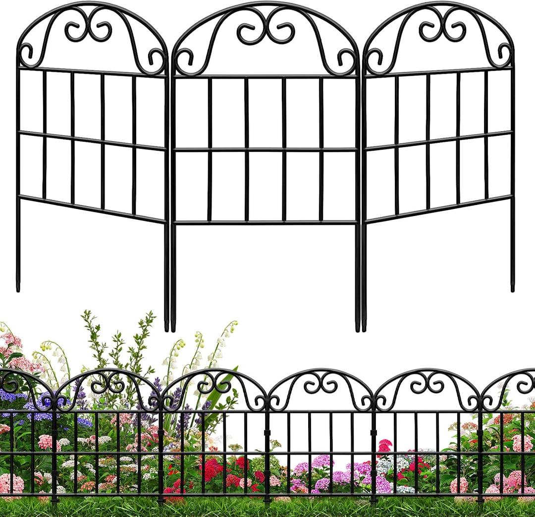 24.5in(H) x 20.58ft(L) Garden Fence Animal Barrier, 19 Pack Tall Decorative Fencing Panel, Arched Metal Fence Border, No Dig Fence, Fencing Border, Black Fence Panel for Dog, Yard, Patio Outdoor Decor