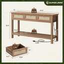 SUPERJARE Rattan Console Sofa Table with Outlets and USB-C Port, 3 Drawer Entryway Table with Synthetic Rattan Surface, Open Shelf, Behind Couch Entry Foyer Hallway Storage, Brown, 11"D x 47.2"W x 31.5"H