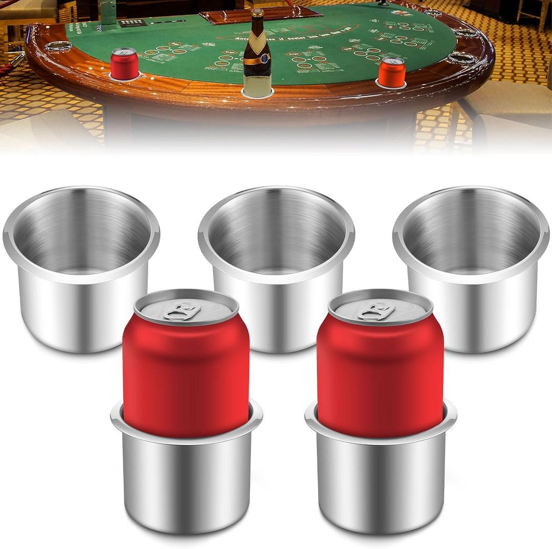 Tessco for you 5 Pcs Table Cup Holder Inserts Stainless Steel Drop in Drink Cup Holder Insert Metal Table Accessories for Casino Desk Car Trucks Boat Sofa Cupholder Storage