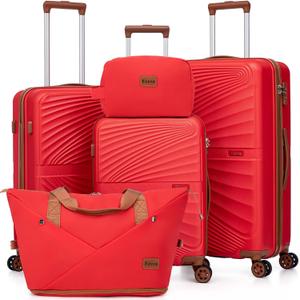 Luggage Sets 5 Piece, Suitcases with Wheels, ABS Hard Case Luggage with TSA Lock Spinner Wheels, Carry On Luggage Set (20/24/28 inch) (Red)