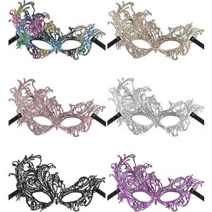 JOVITEC 6 Pieces Masquerade Mask for Women Lace Multicolored Venetian Mask for Carnival Mardi Gras Evening Prom