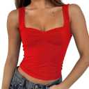 ForeFair Women Sleeveless Sexy Backless Going Out Crop Top Y2K Strappy Ruched Tank Top Summer Tight Slim Fit Cute Tops (Medium, Red)