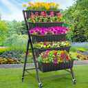 Homdox 5-Tier Elevated Garden Bed with Lockable Caster Wheels - Freestanding Vertical Raised Bed with 5 Garden Planter Boxes- Perfect to Grow Vegetables Herbs Flowers Indoor(Black)