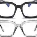 REAVEE 2 Pack Oversized Reading Glasses for Women Men Blue Light Blocking, Ladies Stylish Retro Square Large Computer Readers (Black/Grey 2.0x)