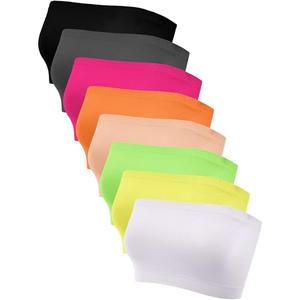 Bencailor 8 Pieces Bandeau Top for Women, Strapless Tubes Non Padded Seamless Bralettes Stretchy Sports Bra(Large,Bright Colors)