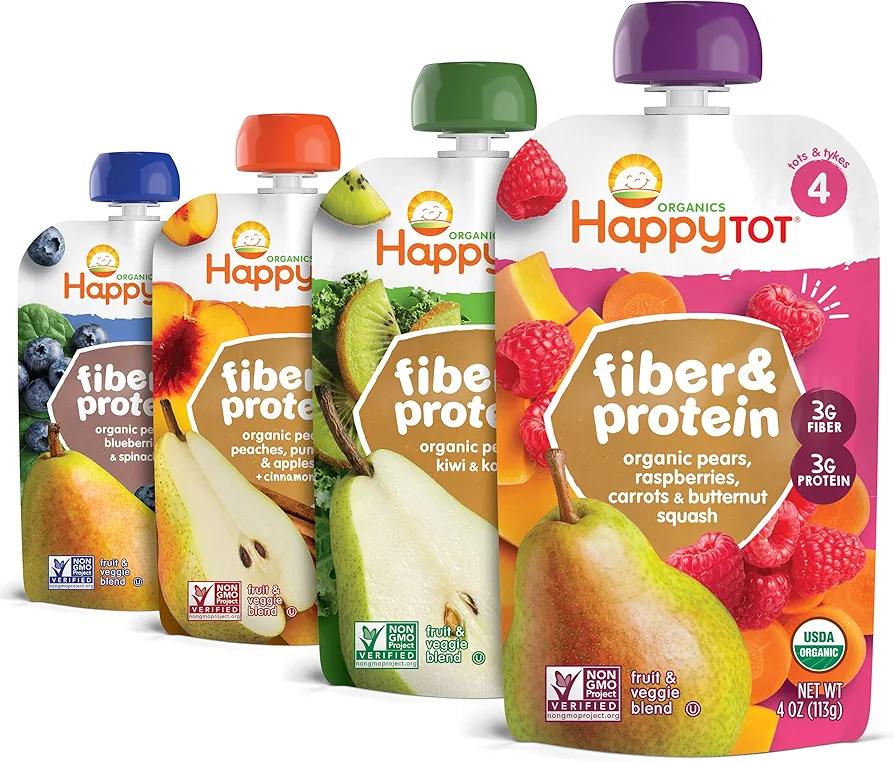 Happy Tot Organics Stage 4 Baby Food Pouches, Gluten Free, Vegan Snack, Fiber & Protein Fruit & Veggie Puree, Fruit & Veggie Variety Pack, 4 Ounce (Pack of 16) (BB: April 10, 2026)
