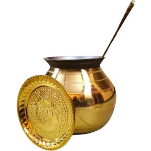 Digitouch Shopee Brass Pongal Pot Set, Cookware with Lid & Ladle, 2.5L, 750 gms, Pongal Panai Set, 2.5 Liters