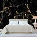 Black Golden Marble Wallpaper Abstract Stone Texture Wall Mural Living Room Bedroom Office (Not Peel and Stick)