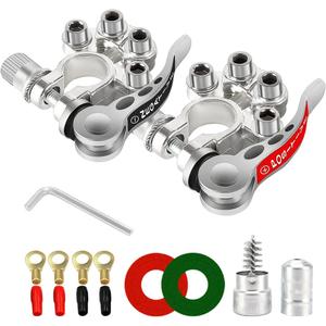 Car Battery Terminal Connectors, 2Pcs 4 Way Quick Release Disconnect Battery Terminals, Positive Negative Battery Cable Ends for SAE/JIS Type A Posts, Universal for Cars, Vans, Trucks (Silver-2)