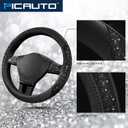 PIC AUTO Steering Wheel Cover, Black Sparkly Crystal Bling Glitter with Leather, Universal Fit 14.5"-15.5" Car Steering Wheels for Girls & Women, Anti-Slip Wheels Cover for Cars, Trucks, Van, SUVs