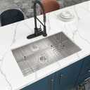 Kitchen Sink 30x18 Inch Undermount Sink Stainless Steel 16 Gauge Single Bowl Kitchen Sinks Set (5 Item Bundle: Sink, Bottom Grid, Drain Assembly, Drain Cap, Towel)
