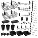 INCLY 30PCS Slatwall Accessories Set with Slatwall Baskets, Slatwall Hooks, Slatwall Shelves, Slatwall Bins, Slatwall Cups, Heavy Duty Slat Wall Accessory for Garage Room Shop Organizing Display