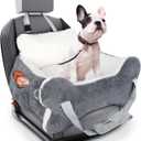 25.5"x24.3"x11" Dog Car Seat for Small Dogs & Cats, Dog Booster Car Seat with Plush Cushion, Non-Slip Bottom & Safety Leash, Cats Bed with Side Pocket for Sedan, SUV and Truck, Washable (Gray & White)